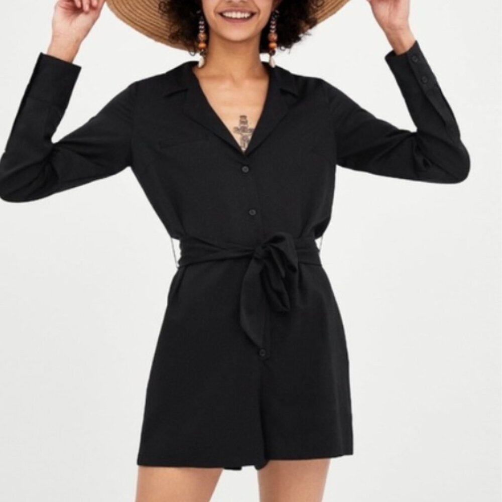 Zara TRF Collection Button-Front Tie-Waist Jumpsuit Romper Size XS